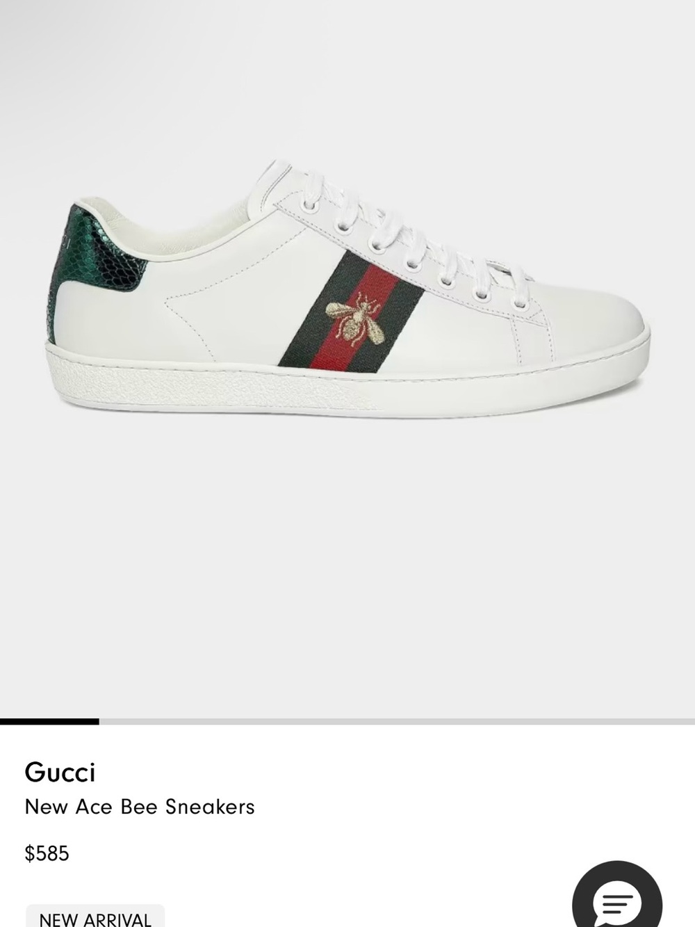Gucci White Leather Ace Sneaker with Green-Red Stripe and Bee